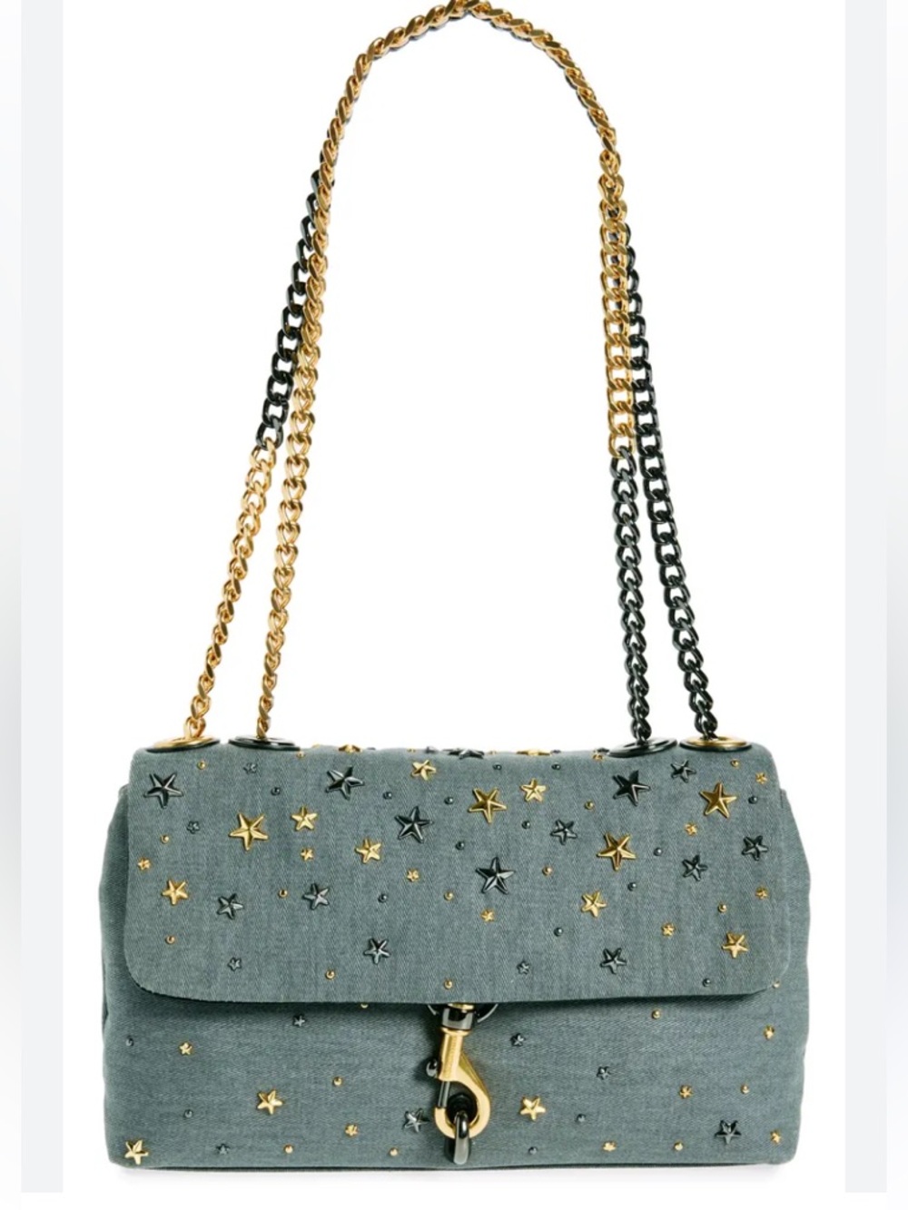 Rebecca Minkoff Edie Shoulder Bag in Celestial Gray with Gold & Gunmetal Stars